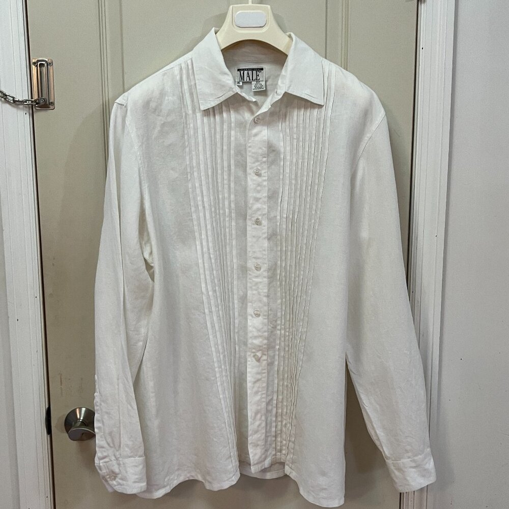 International Male Men's Size XL 100% Linen L/S B/D shirt. White